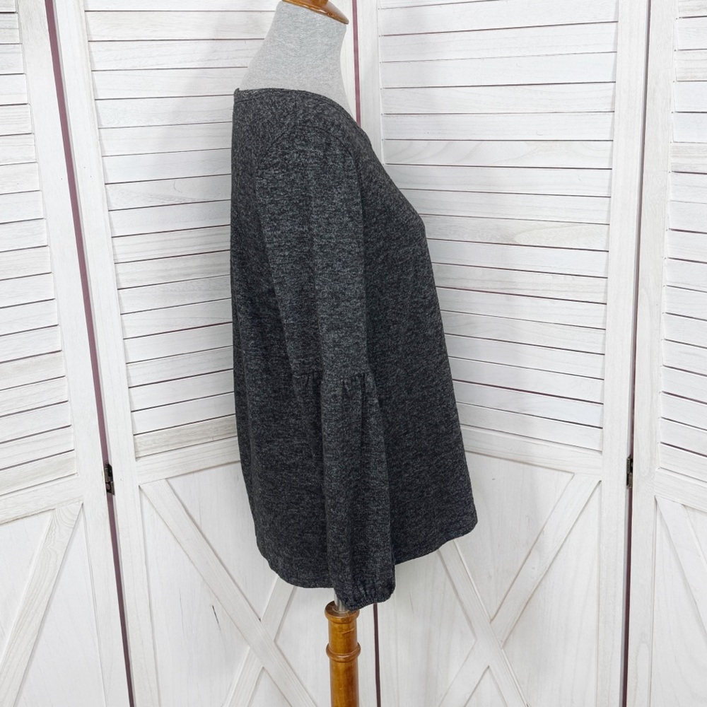 Absolutely Famous Bishop Long Sleeve Knit Top Charcoal Grey Medium Dark Poet - Picture 3 of 12